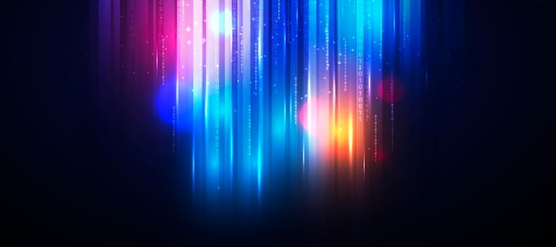 Синий технологический фон с эффектом неонового света движения