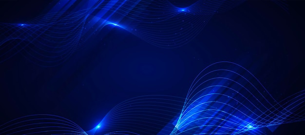 Blue technology background with wavy lines