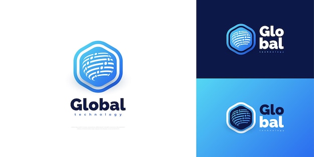 Blue Technology Global Logo World Logo of pictogram voor bedrijf en technologie Merkidentiteit Kunstmatige intelligentie Logo