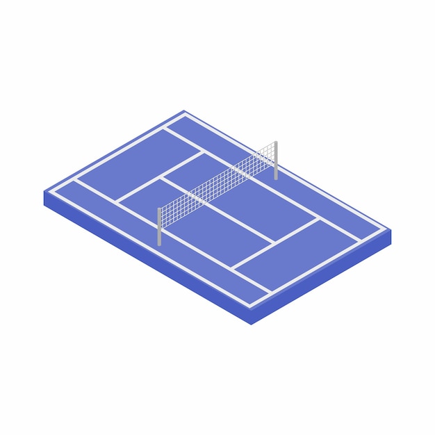 白い背景のアイソメトリック3Dスタイルの青いテニスコートアイコン