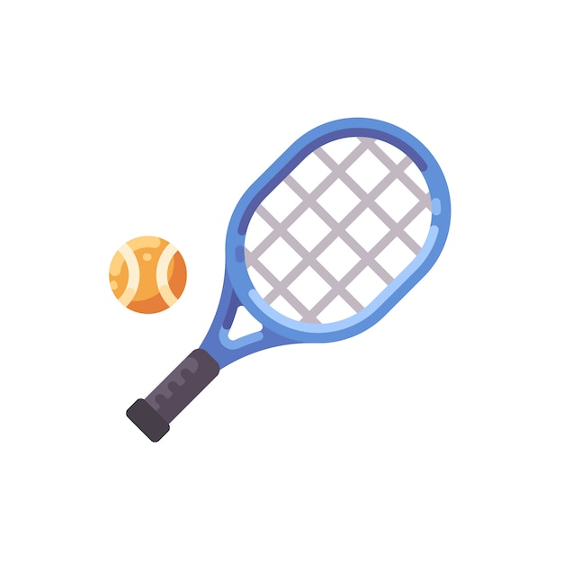 Blue tennis racket and ball. sport equipment flat icon