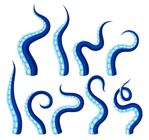 Blue tentacles of an octopus vector illustration on white background