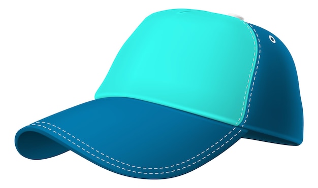 Blue textile cap mockup Realistic baseball hat isolated on white background