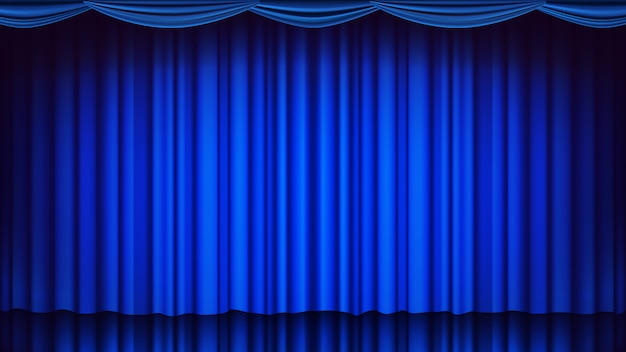 Blue Theater Curtain backdrop. Theater, Opera Or Cinema Empty Silk Stage background, Blue Scene. Realistic Illustration