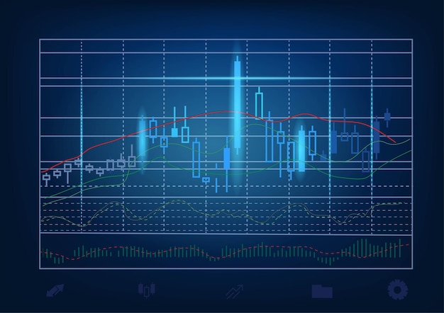 Sfondo blu tema concetto di investimento in stock grafici vettoriali e analisi di mercato ideale per lo sfondo del concetto di tecnologia
