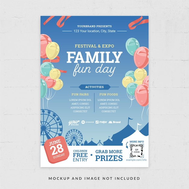 Blue Themed Family Fun Day Event Fam Extravaganza Flyer Template in vector V2