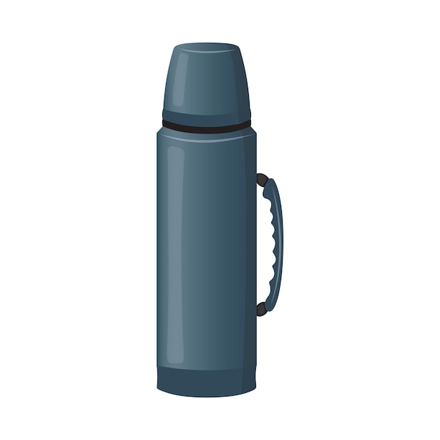 Blue thermos for hot tea and coffee drinks Vector icon Isolated illustration on white background