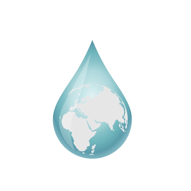 Blue threedimensional model of water drop on planet with gradient earth logo icon Graphic elements