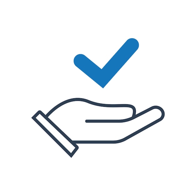 Vector a blue tick icon with a hand in the middle