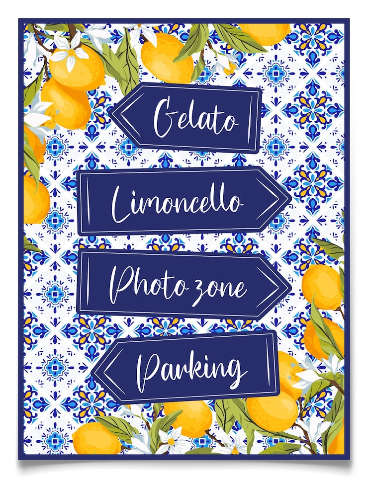 Vector blue tiles and lemons wedding signposts vector