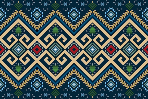 Blue tone christmas snow vintage geometric seamless traditional ethnic pattern design for background, carpet, wallpaper backdrop, clothing, wrapping, batik, fabric. embroidery style. vector.