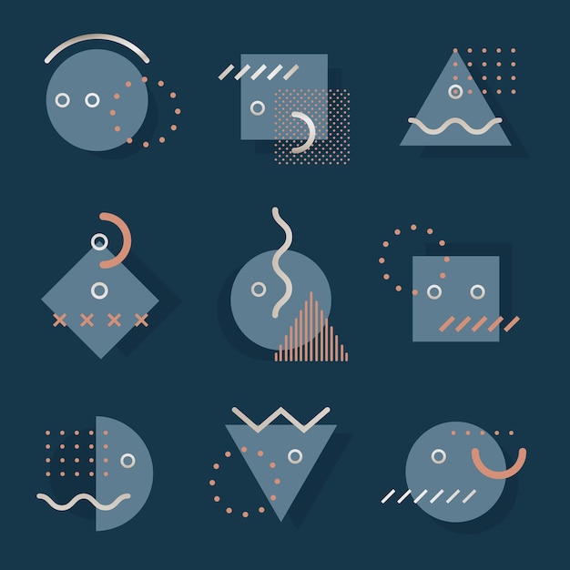 Vector blue tone memphis design resource pack vector