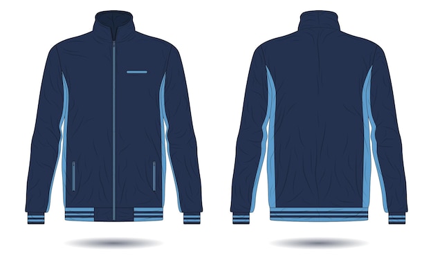 Blue training sports jacket mockup front and back view