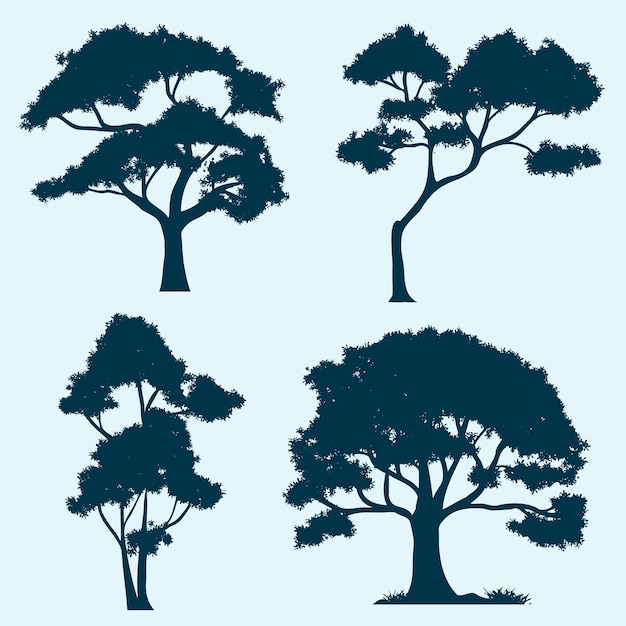 Blue tree silhouette collection