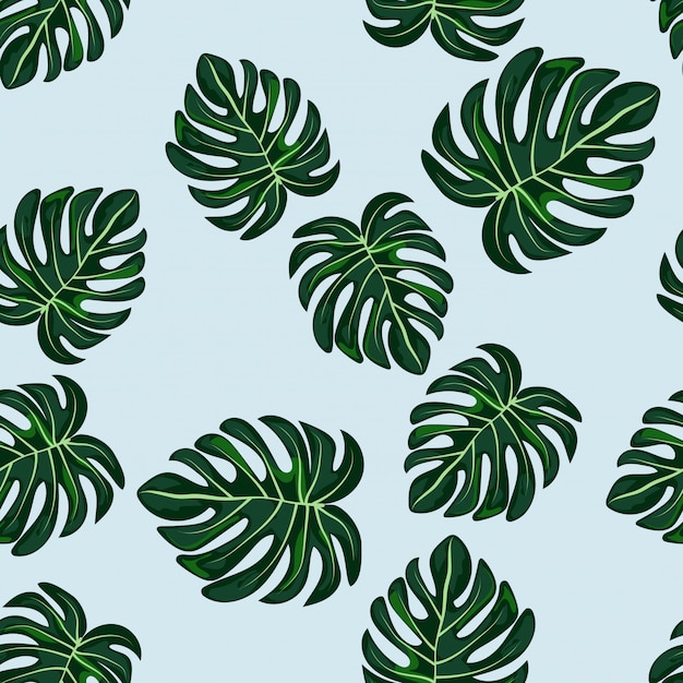 Blue tropical leaves monstera pattern