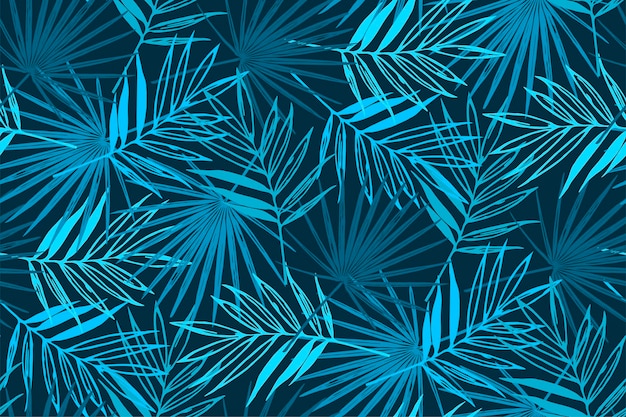 Blue tropical seamless pattern with palm leaves