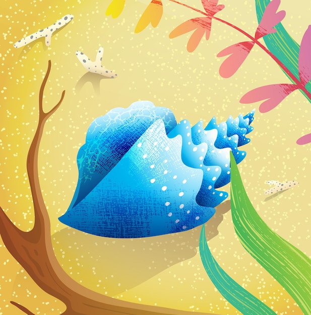 Голубая тропическая ракушка или раковина на пляже
