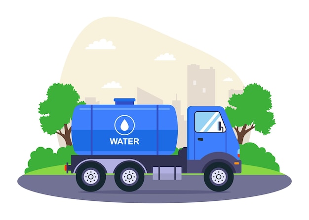 A blue truck carries purified drinking water in a tank