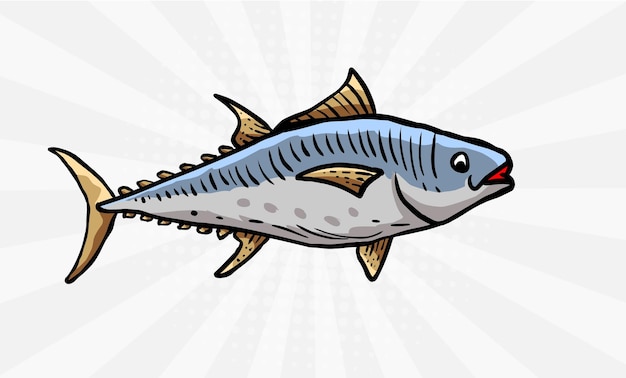 Vector blue tuna fish with a tail and a tail