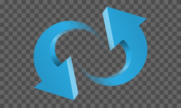 Blue twin arrow 3D curve circle direction gradient transparent on checkered sign symbol vector