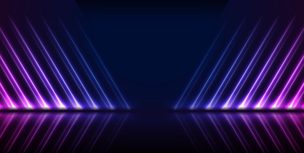 blue and ultraviolet neon laser lines with reflection abstract rays technology retro background futuristic glowing graphic design modern vector illustration
