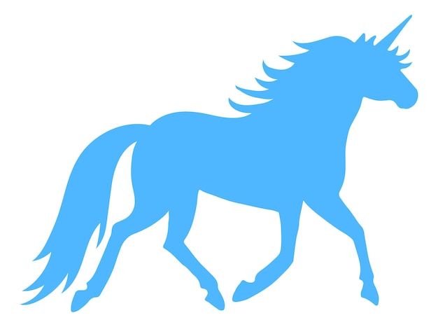 Blue unicorn silhouette. Magic horse icon. Fairytale symbol