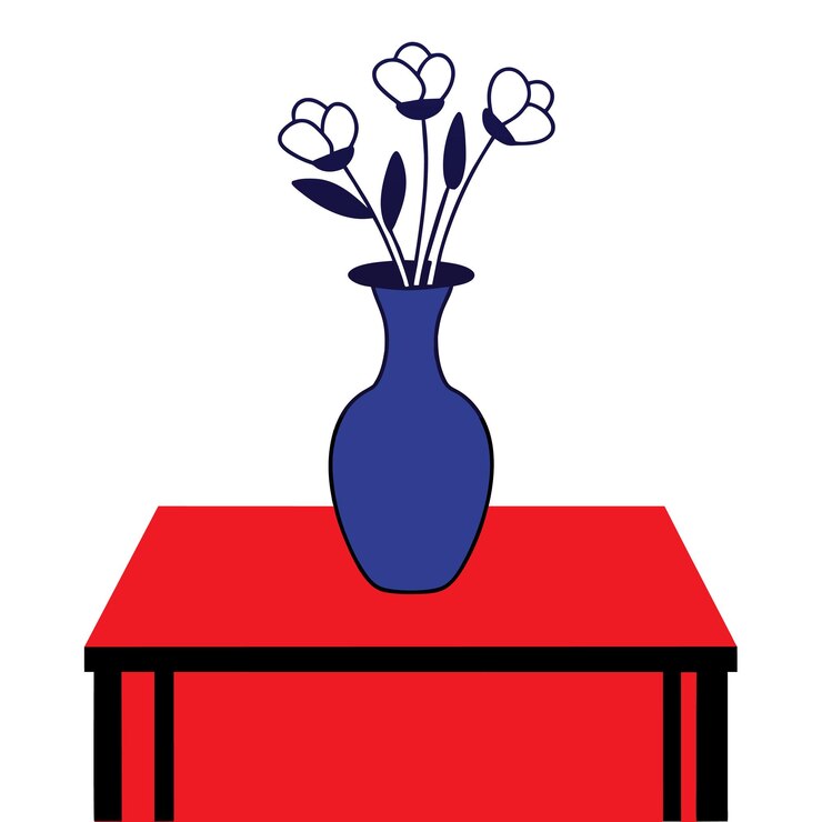 Vector a blue vase with flowers in it is on a table