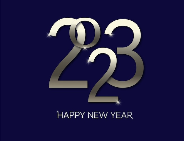 The blue vector card with silver letters 2023 happy new year