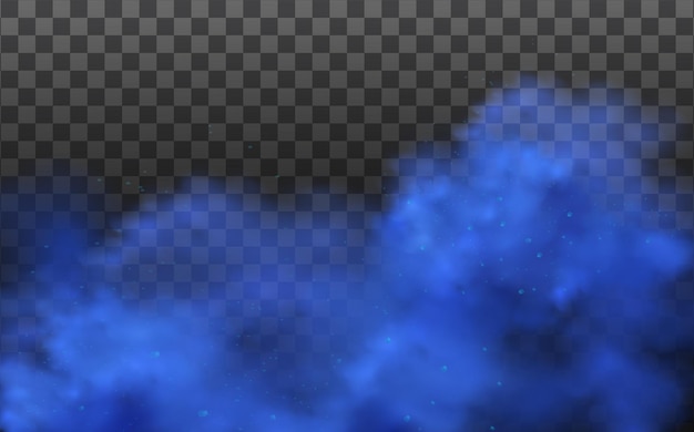 Blue vector cloudiness fog or smoke on dark checkered background.