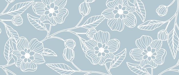 Vector blue vector floral illustration with flowers branches leaves and buds for covers backgrounds decor wallpapers