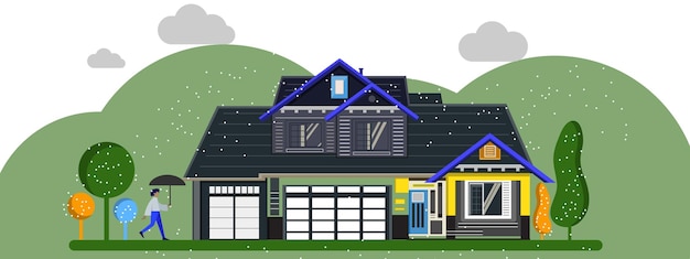 голубая векторная иллюстрация дома с зимними флюидами
