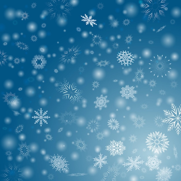 Blue Vector Winter background with flay snowflakes