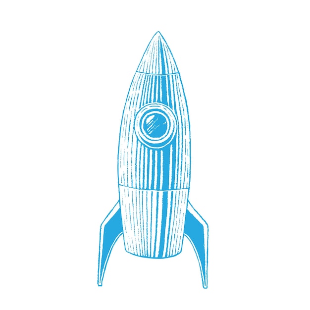 Blue Vectorized Ink Sketch of Rocket Illustration