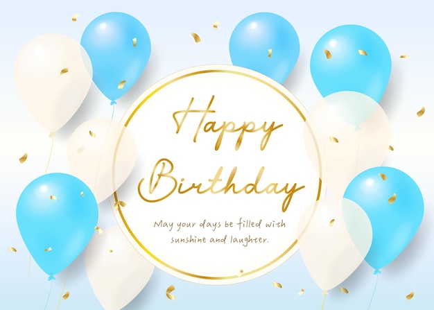 BLUE verjaardagsviering Elegant gouden ballon kaart banner sjabloon verjaardagkaart met ballonnen