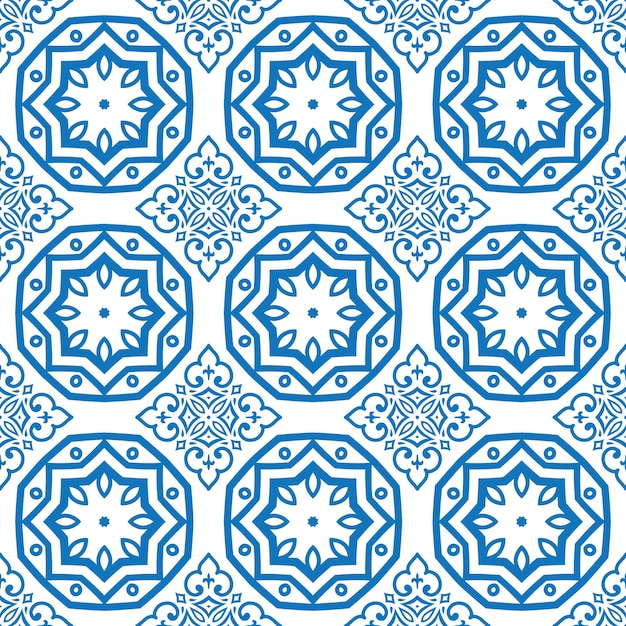 Blue vintage ceramic mosaic tile seamless pattern