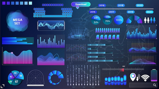 Vector blue-violet hud set in trend colors for design and device applications