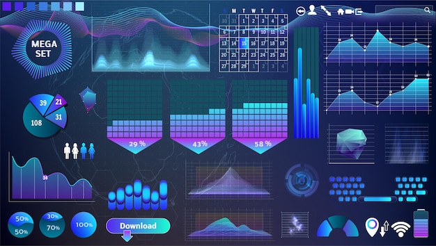 Blue-violet hud set in trend colors for design and device applications