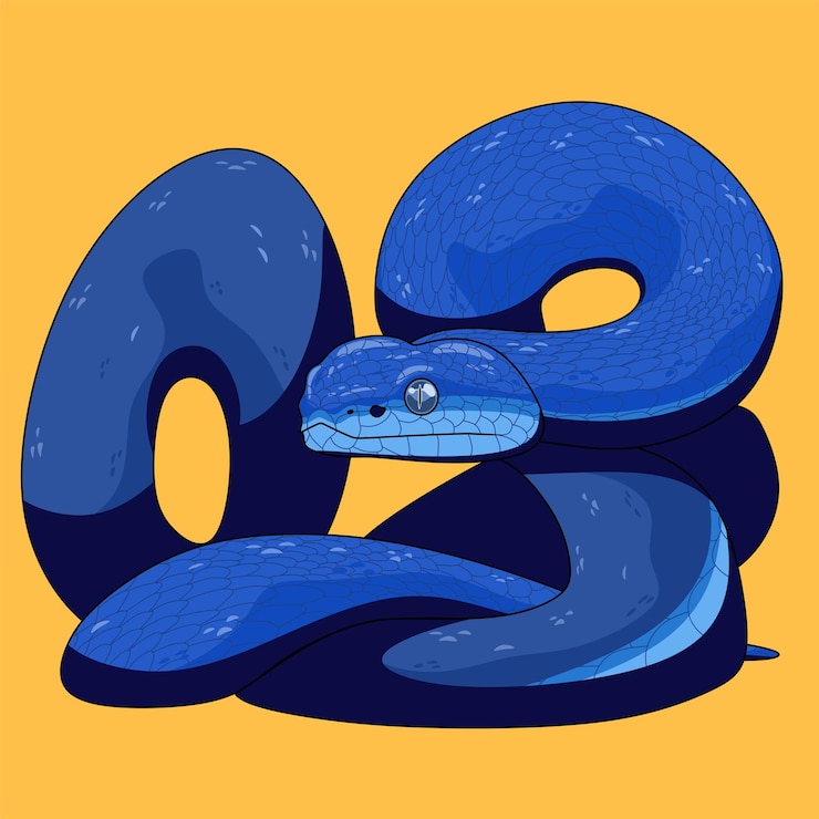 Vector blue viper snake on orange background