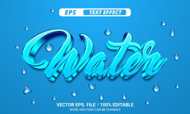 Vector blue water 3d vector text effect on water drops background
