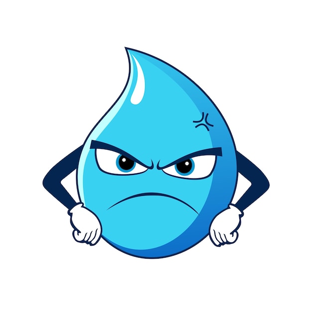 Vector a blue water drop cartoon character with angry face and fists showing angry expression