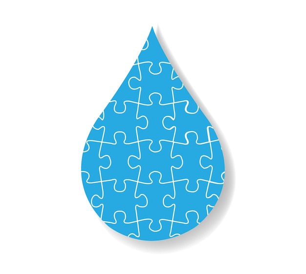 Vector blue water drop symbol with puzzle