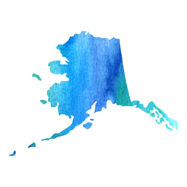 Vector blue watercolor alaska state map