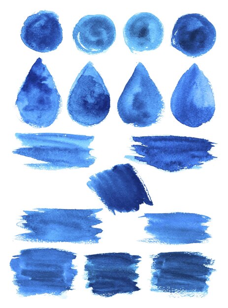 Vector blue watercolor blob stains shapes vector icons