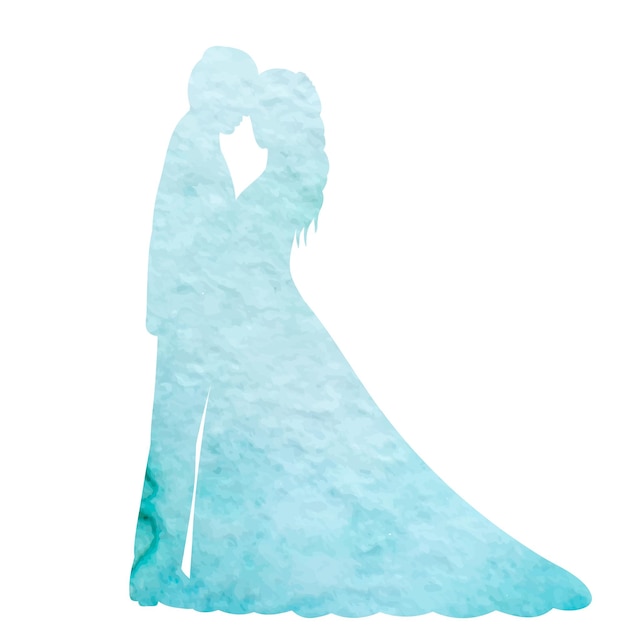 Синий акварельный дизайн силуэта невесты и жениха