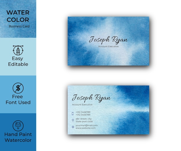 Vector blue watercolor business card template