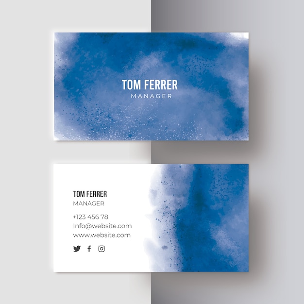 Blue watercolor business card