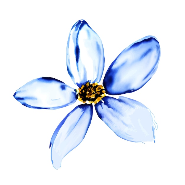 Vector blue watercolor flower head close up vector isolated on white background