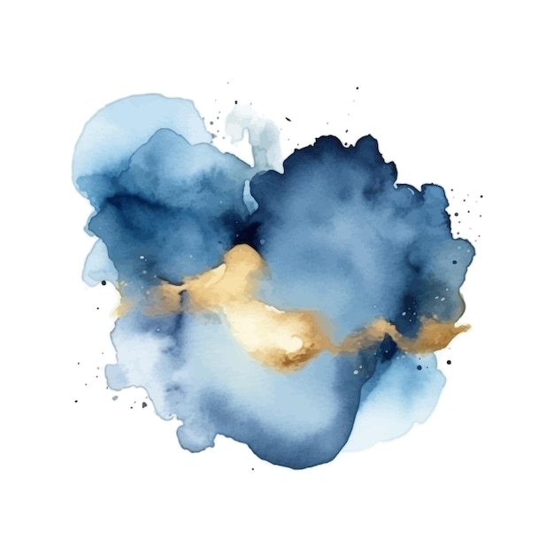 青い水彩イラストと白い背景に分離されたゴールド