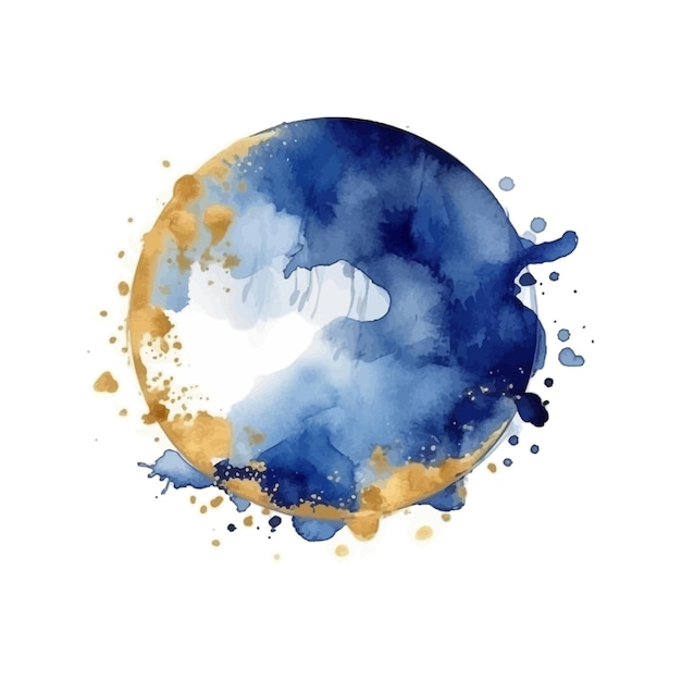 Blue watercolor Illustration and gold isolated on white background