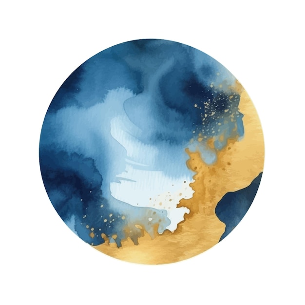 Blue watercolor Illustration and gold isolated on white background